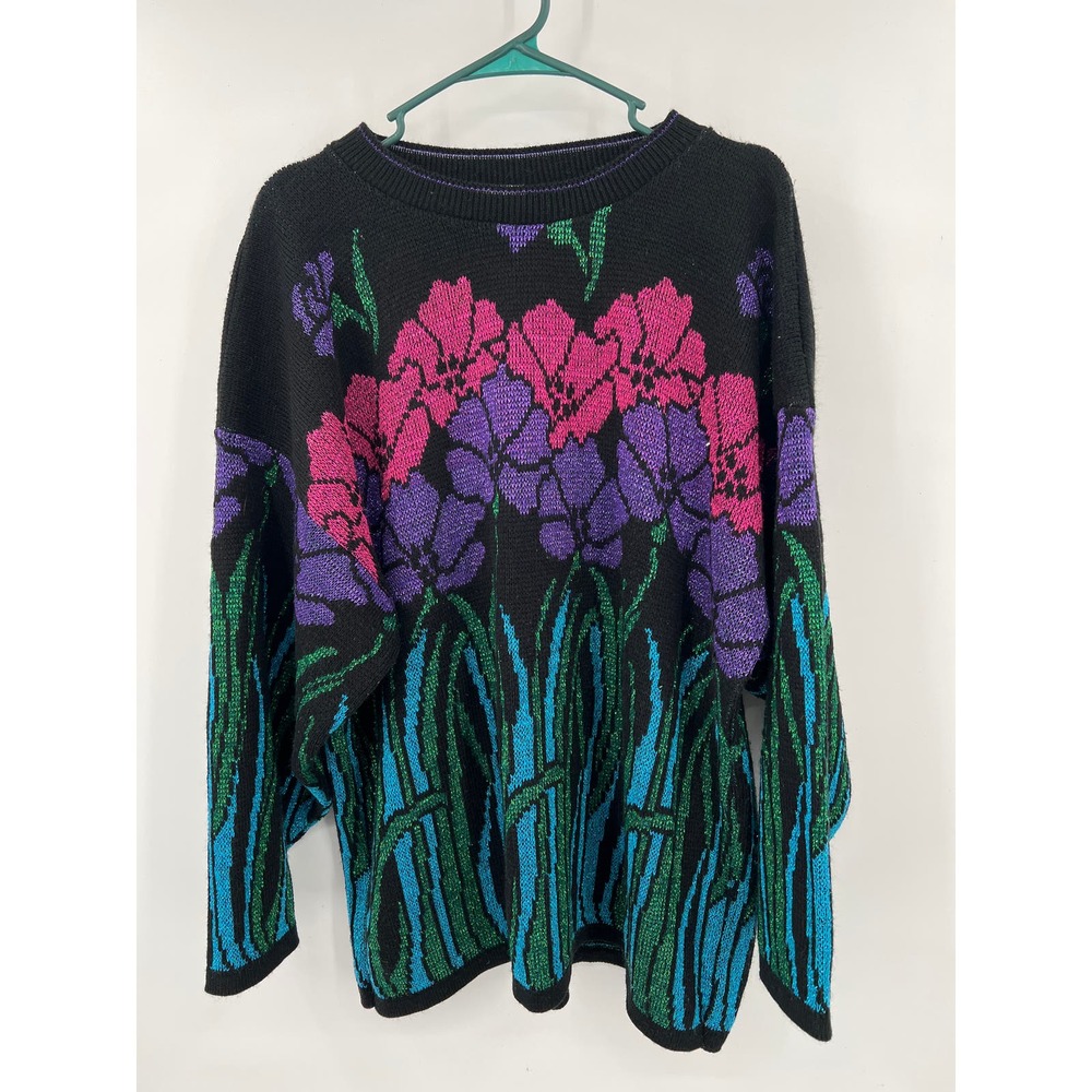 Nutcracker plus size women's vintage black iris sparkle thread sweater size 1x